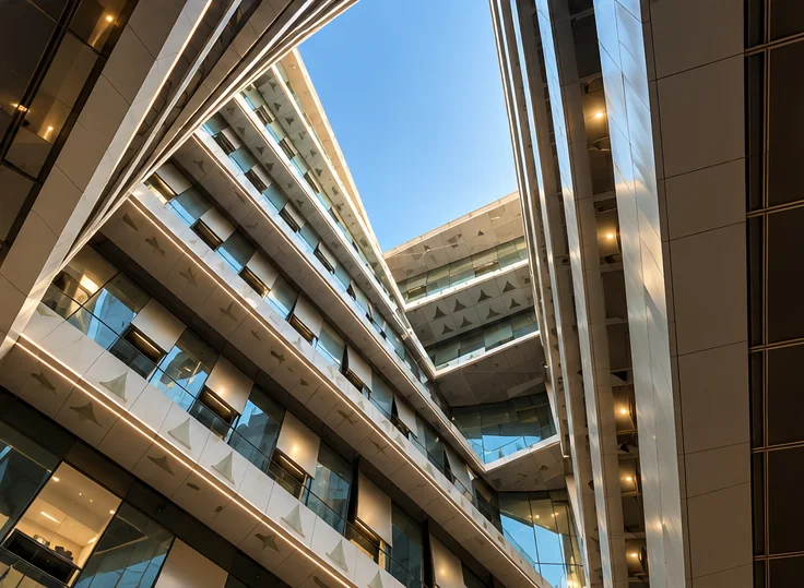 Looking upward through iTower’s bright multi-level atrium