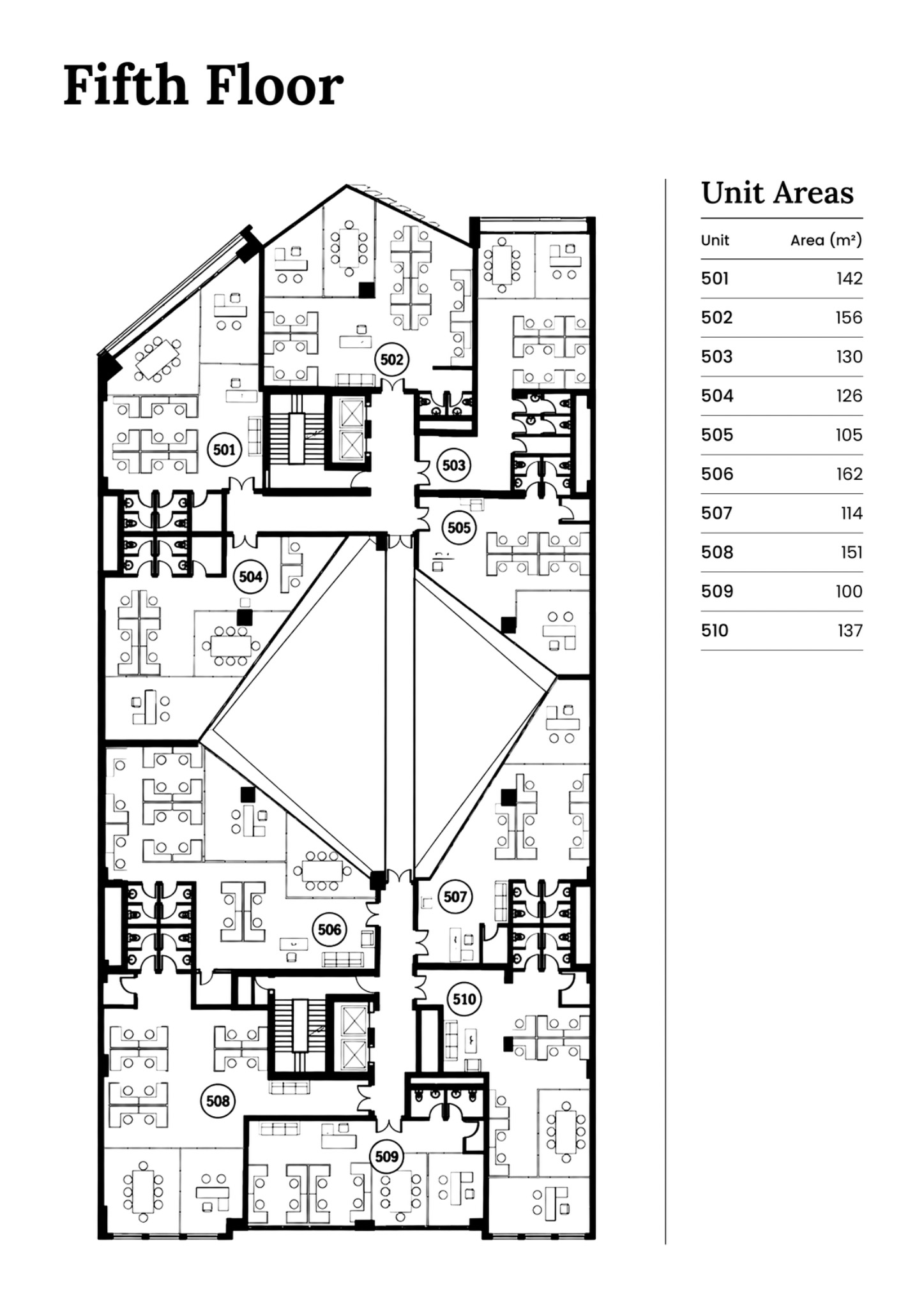 Fifth Floor office plan with unit areas