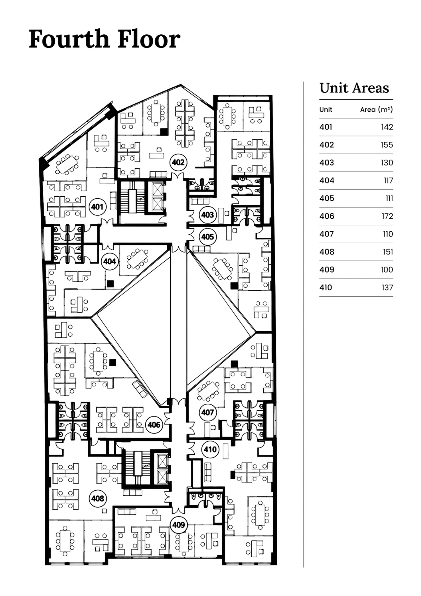 Fourth Floor office plan with unit areas