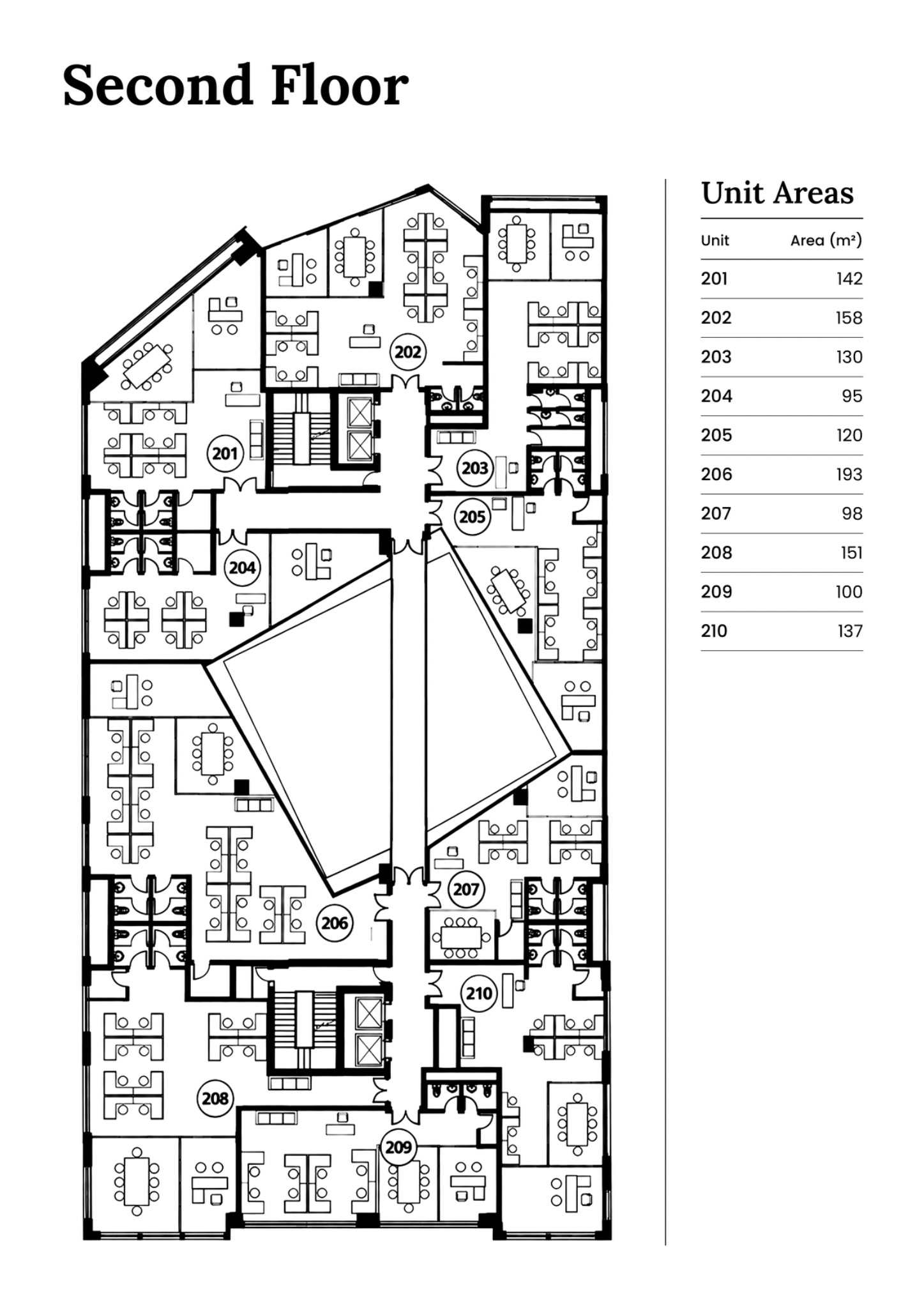 Second Floor office plan with unit areas
