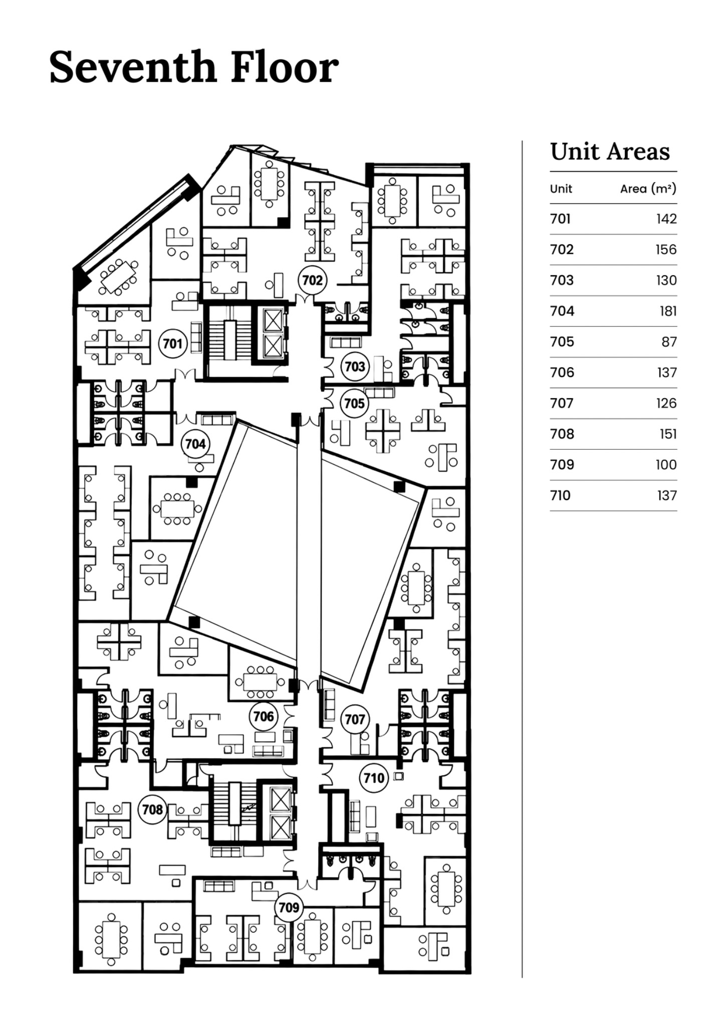 Seventh Floor office plan with unit areas