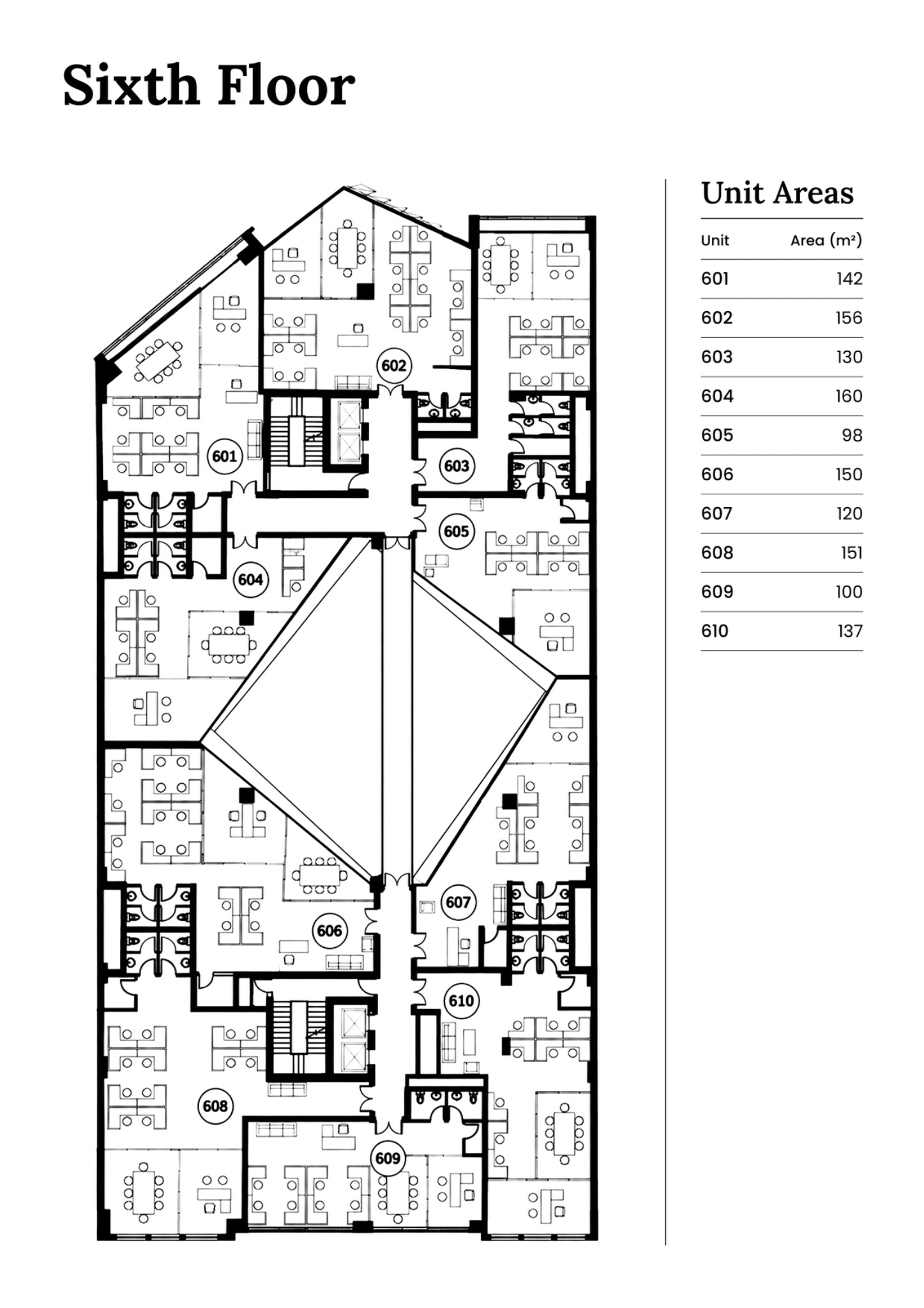 Sixth Floor office plan with unit areas
