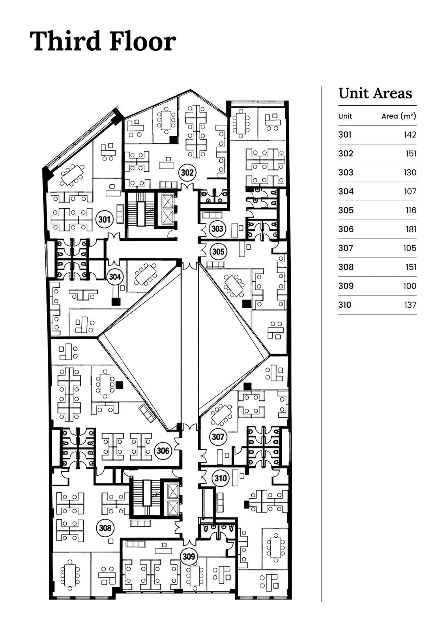 Third Floor office plan with unit areas
